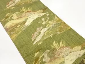 本場筑前博多島に家屋・紅葉模様織出し名古屋帯